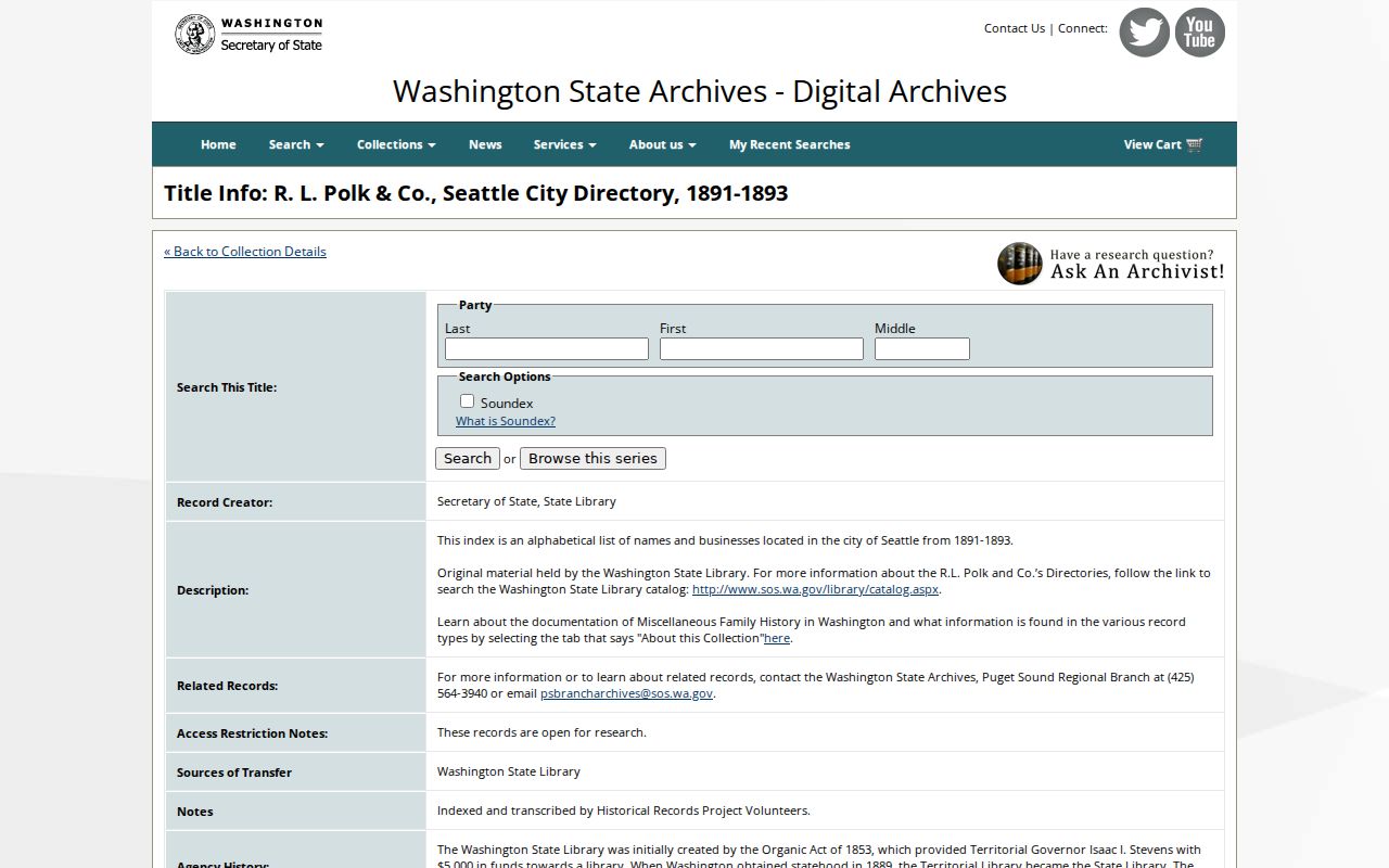Bellevue residents directory Washington State Archives collection