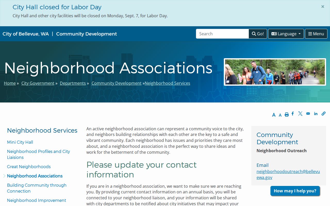 Bellevue neighbors and recognized neighborhood association page